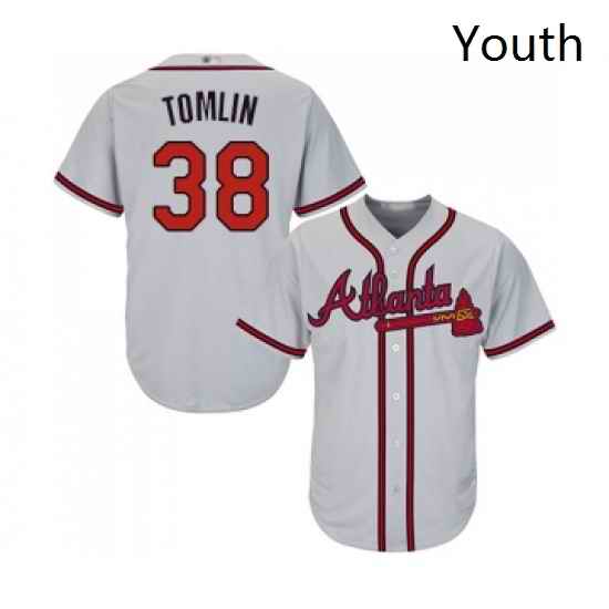 Youth Atlanta Braves 38 Josh Tomlin Replica Grey Road Cool Base Baseball Jersey